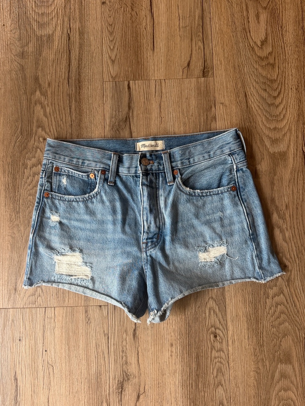 Madewell Light Blue Distressed Denim Cutoff Shorts